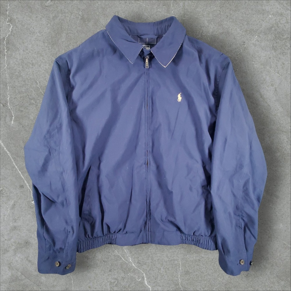 Polo Ralph Lauren Harrington Jacket Mens XL Navy Blue Full Zip Pony Logo Plaid